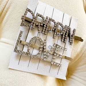Drippin and Love rhinestone hair clips NWT silver